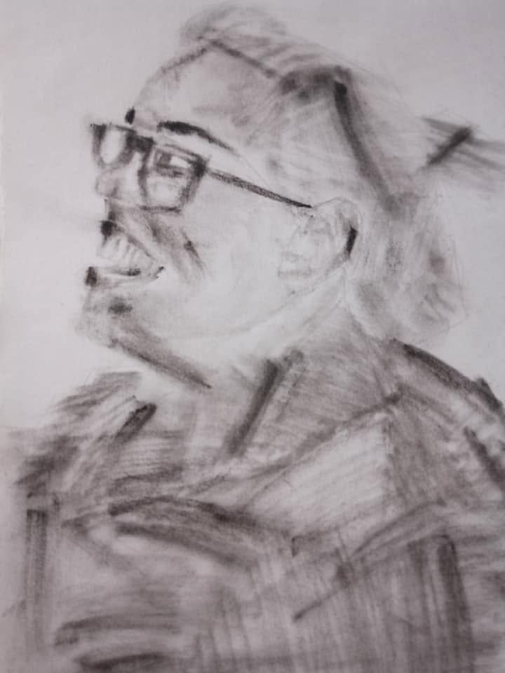 Charcoal sketch of my aunt